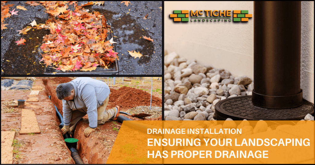 "Proper drainage installs for winter months San Jose and Bay Area, French drain and keeping drains clear of debris, " Title: "Winter-ready drainage by McTighe Landscaping"