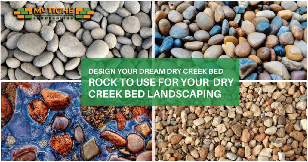 Collection of river rocks used in dry creek bed construction